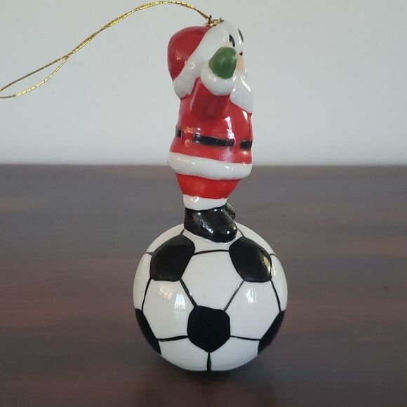 Soccer Ball Santa Porcelain Tree Ornament - Picture 4 of 6